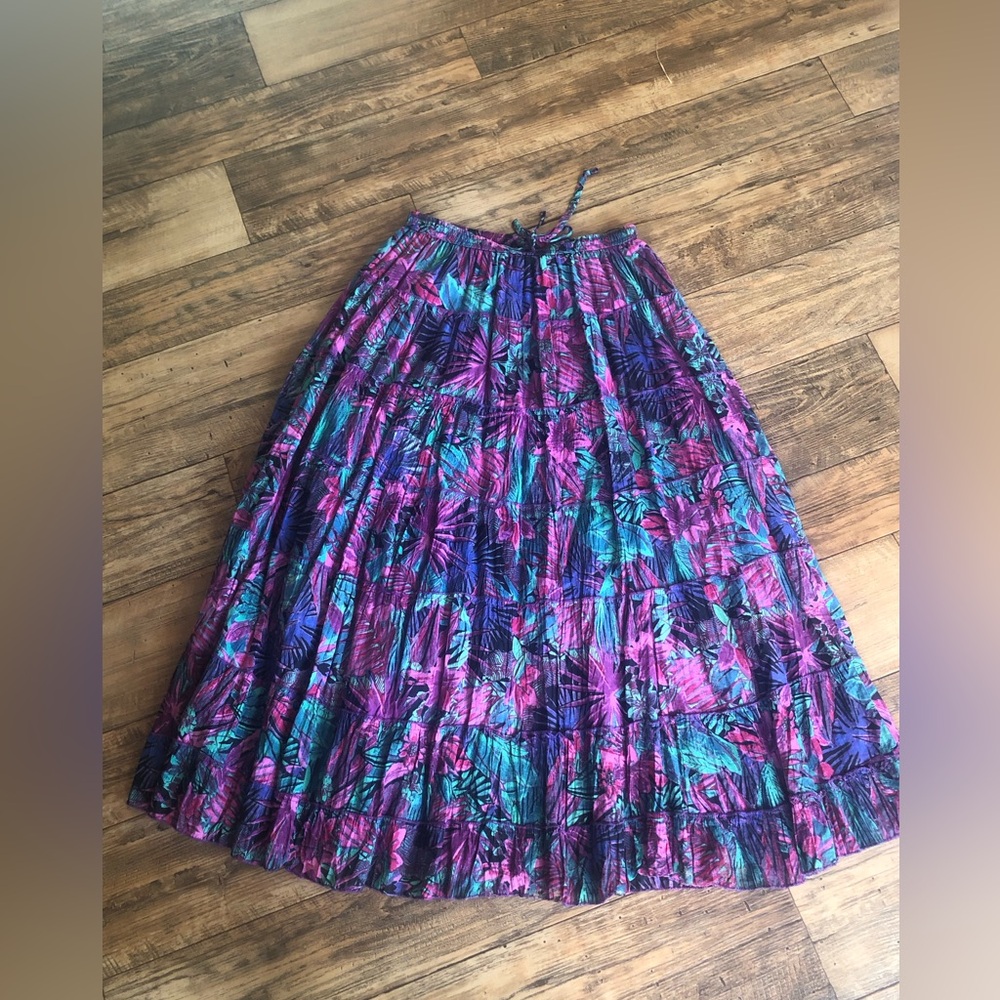Jane Ashley Vintage Floral Maxi Skirt Women's Large Cotton Boho Hippie Cottage